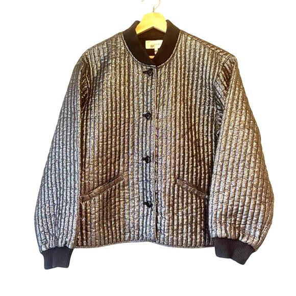 The Great. The Quilted Metallic Bomber Jacket Size 3 or US Size Large - Picture 5 of 7
